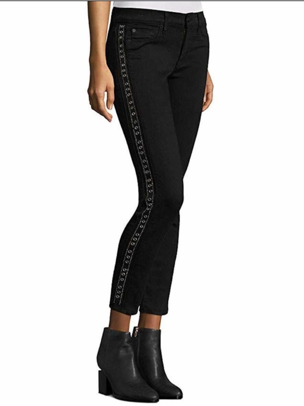 Hudson Made in USA Embellished Studded Mid Rise Black Denim Slim Straight Jeans